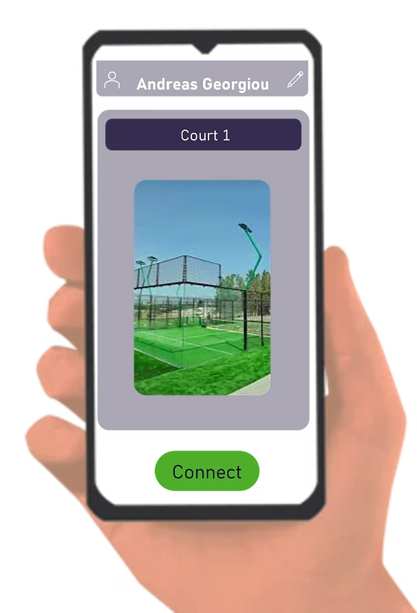 SMASH app screen showing the Connect button for a court